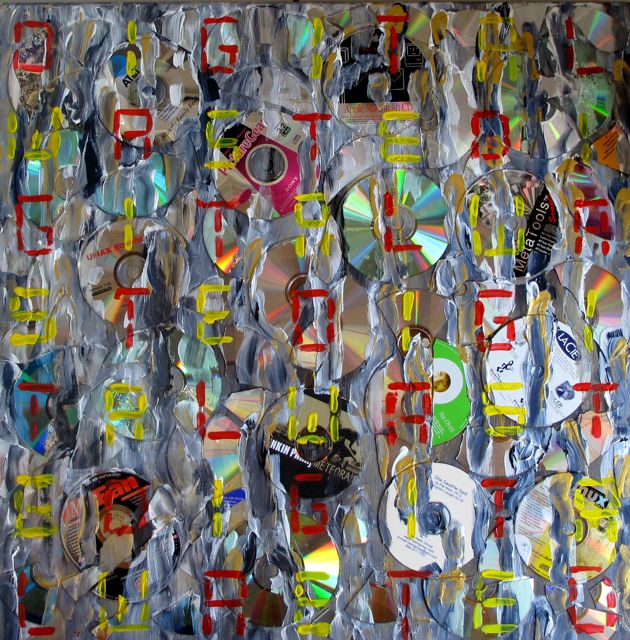 'Digital Waste' Broken Compact Disks and Acryl (70x70 cm) 2009 (A)